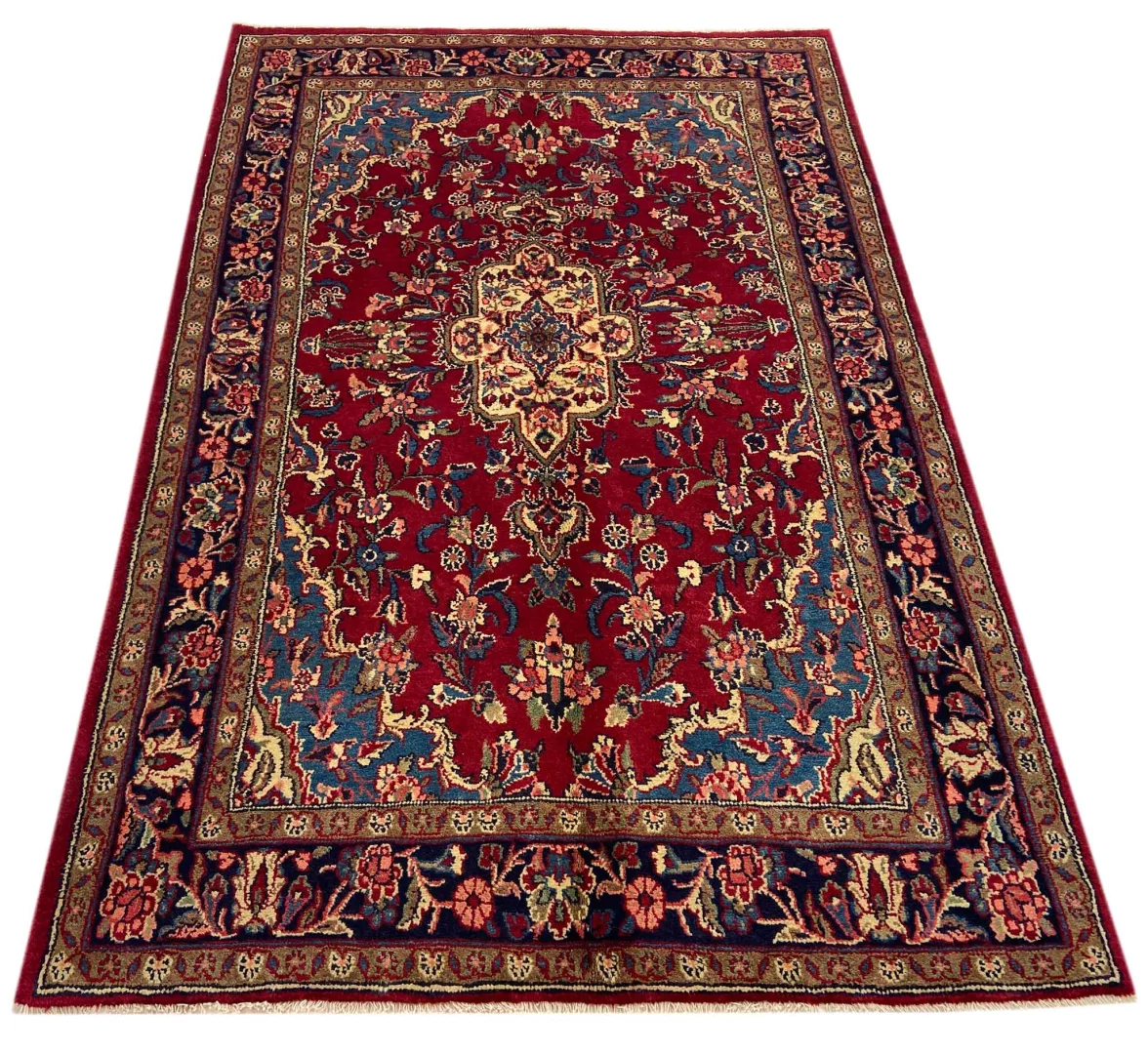 Hamadan Teppich 210 x 137 cm, Knotendichte 100.000 - 350.000 Knoten/m², widerstandsfähiges Wollmaterial, vielfältiges Design, handgeknüpft, Perserteppich