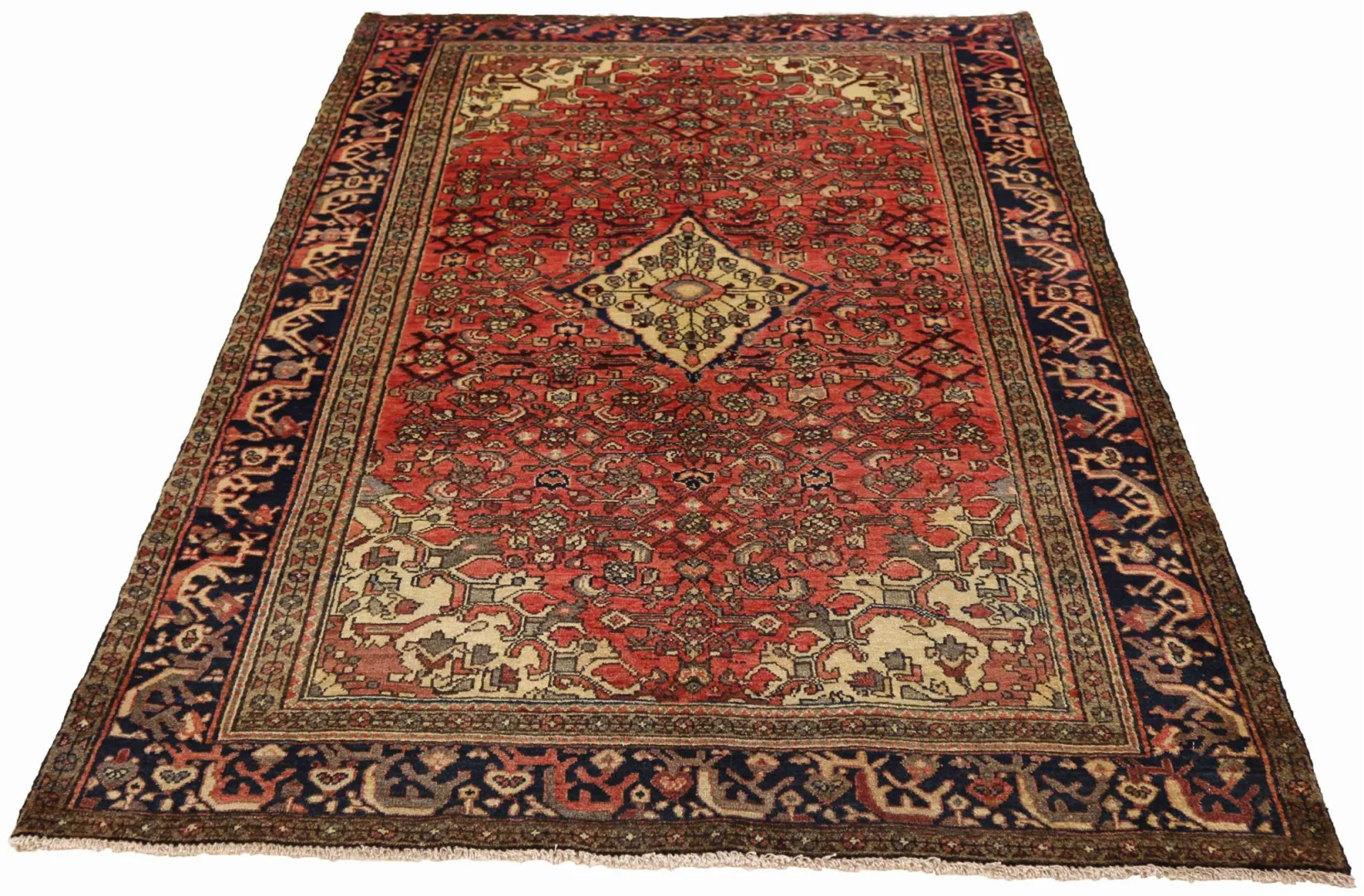 Hamadan Perserteppich 217 x 139 cm, Knotendichte 100.000 - 350.000 Knoten/m², widerstandsfähiges Wollmaterial, handgeknüpft