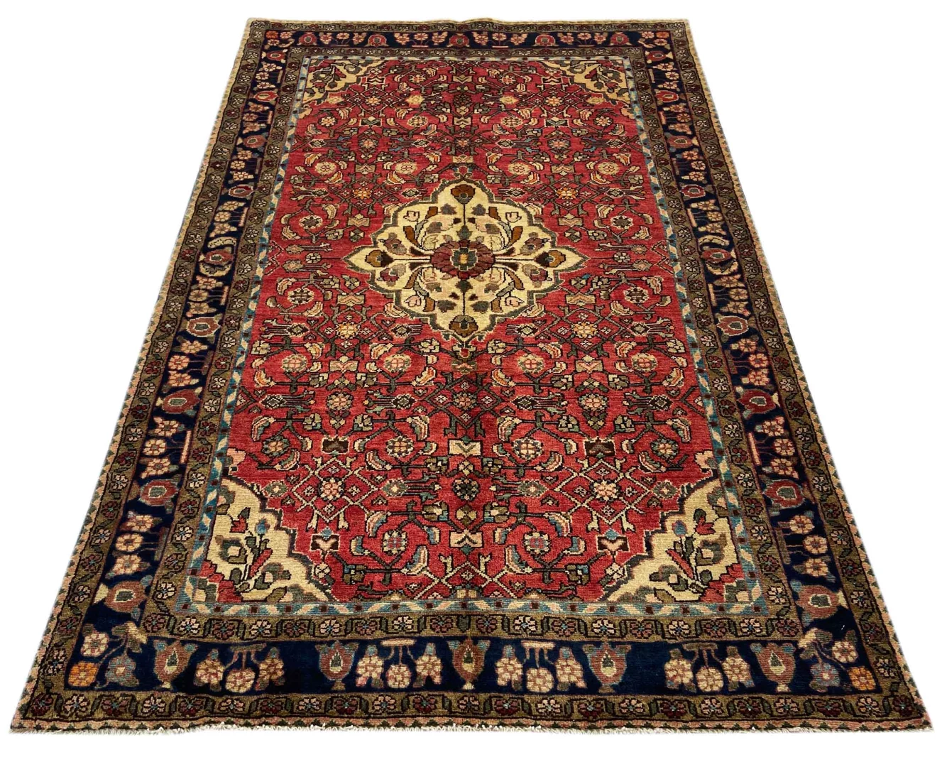Hamadan Teppich 220 x 140 cm, ca. 100.000 - 350.000 Knoten/m², widerstandsfähiges Wollmaterial, starke Designvielfalt, handgeknüpft, Perserteppich