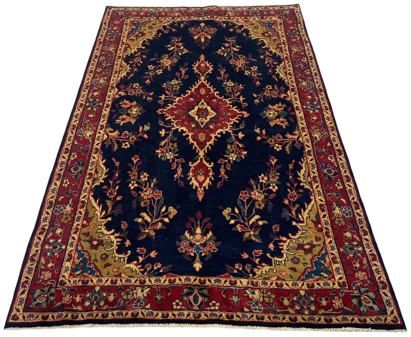 Hamadan Teppich 223 x 140 cm, Knotendichte 100.000 - 350.000, widerstandsfähiges Wollmaterial, starke Designvielfalt, handgeknüpft, Perserteppich