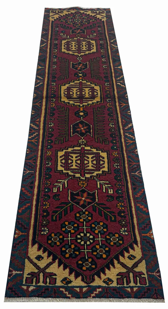 Hamadan Teppich 293 x 70 cm, ca. 100.000 - 350.000 Knoten/m², widerstandsfähiges Wollmaterial, starke Designvielfalt, handgeknüpft, Perserteppich