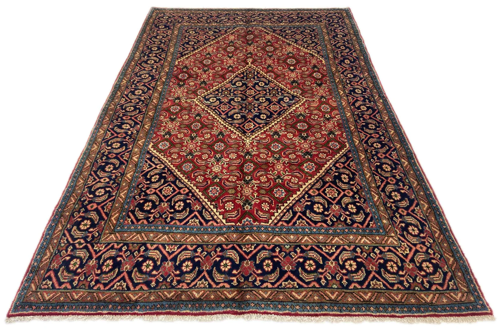 Hamadan Teppich 304 x 193 cm - Knotendichte 100.000 - 350.000 Knoten/m², widerstandsfähiges Wollmaterial, starke Designvielfalt, handgeknüpft, Perserteppich