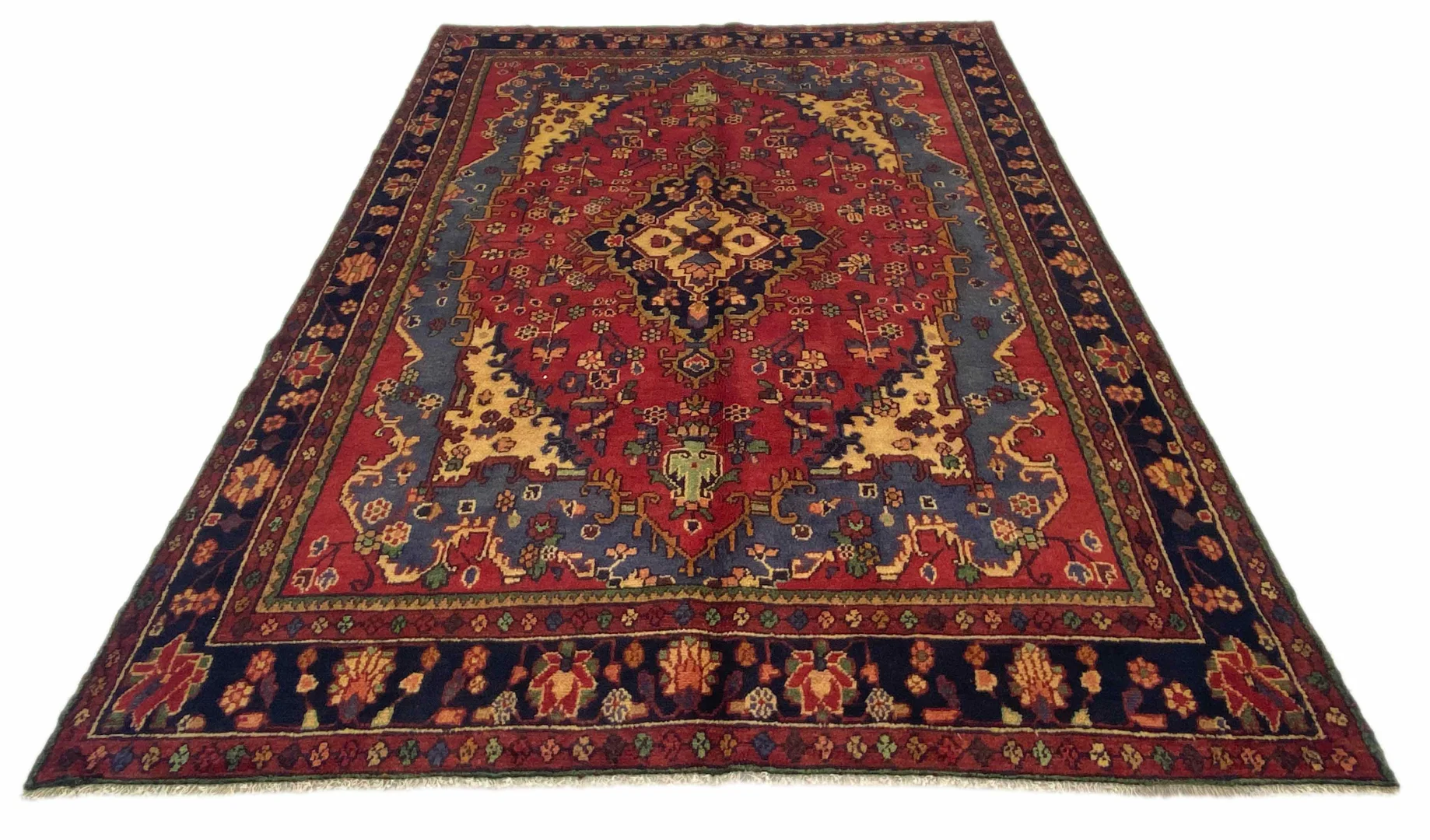 Hamadan Teppich 307 x 215 cm, Knotendichte 100.000 - 350.000 Knoten/m², widerstandsfähiges Wollmaterial, starke Designvielfalt, handgeknüpft, Perserteppich