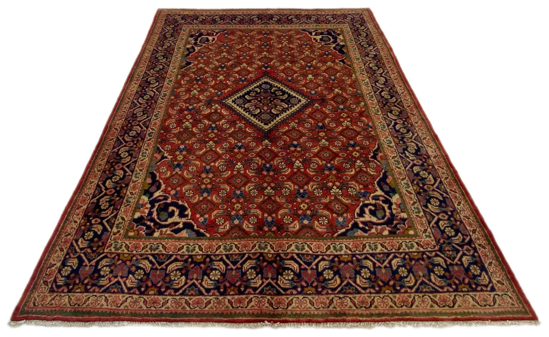 Hamadan Teppich 312 x 201 cm, Knotendichte 100.000 - 350.000 Knoten/m², widerstandsfähiges Wollmaterial, starke Designvielfalt, handgeknüpft, Perserteppich