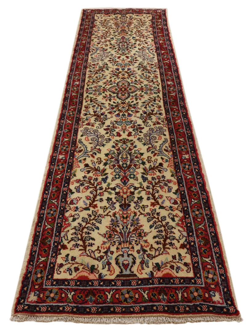 Hamadan Teppich 325 x 80 cm, Knotendichte 100.000 - 350.000 Knoten/m², widerstandsfähiges Wollmaterial, handgeknüpft, Perserteppich Läufer