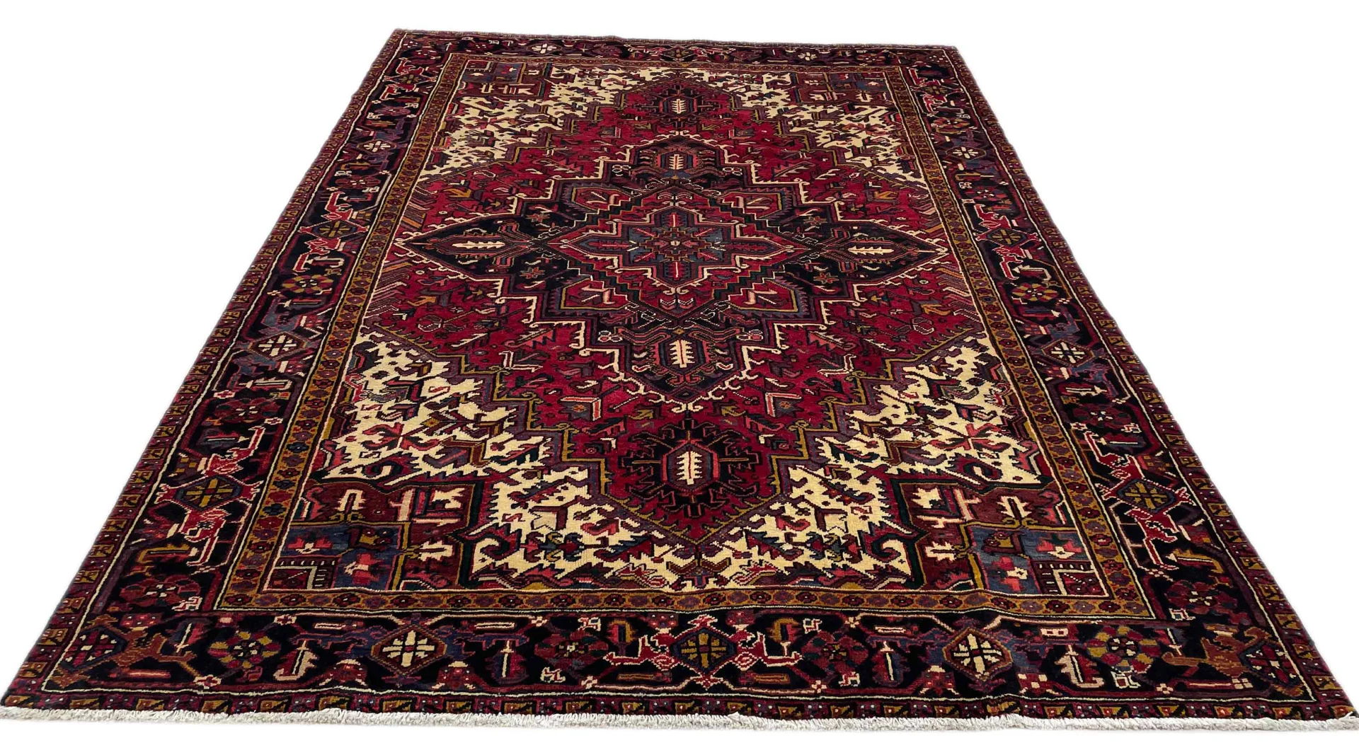 Heriz Teppich 302 x 220 cm, Knotendichte 100.000 - 200.000, strapazierfähig mit geometrischen Mustern, handgeknüpft, Perserteppich
