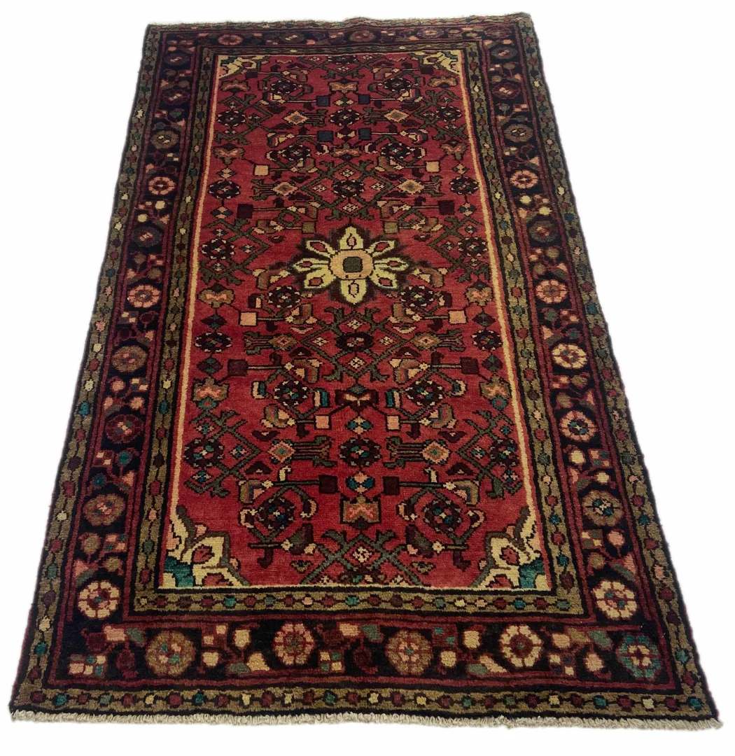 Perserteppich Hosseinabad 180 x 100 cm - 200.000 - 250.000 Knoten/m², hohe Knüpfdichte, strapazierfähig, rautenförmiges Medaillon, handgeknüpft
