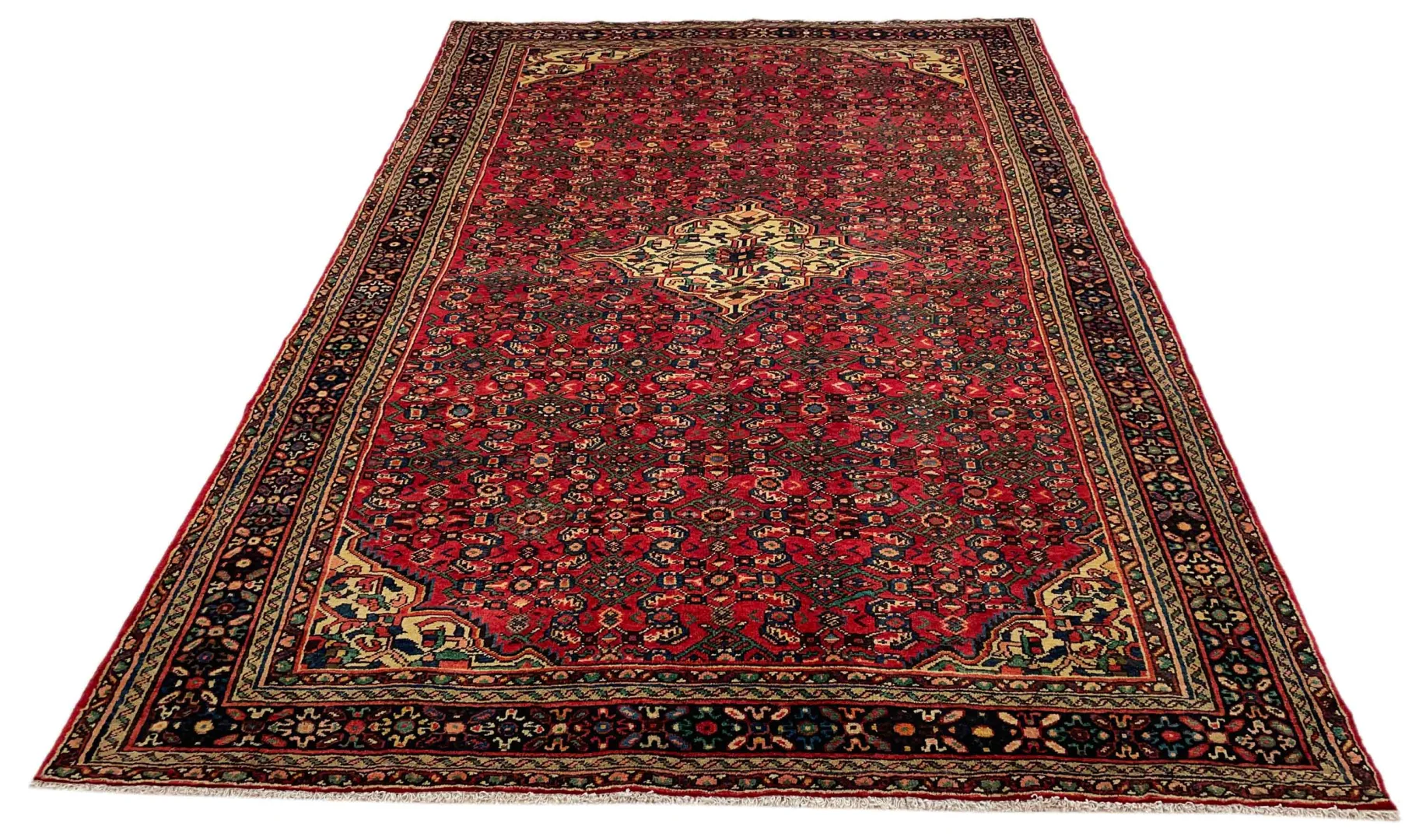 Hosseinabad Teppich 306 x 204 cm, 200.000 - 250.000 Knoten/m², strapazierfähig und mit rautenförmigen Medaillon, handgeknüpft, Perserteppich