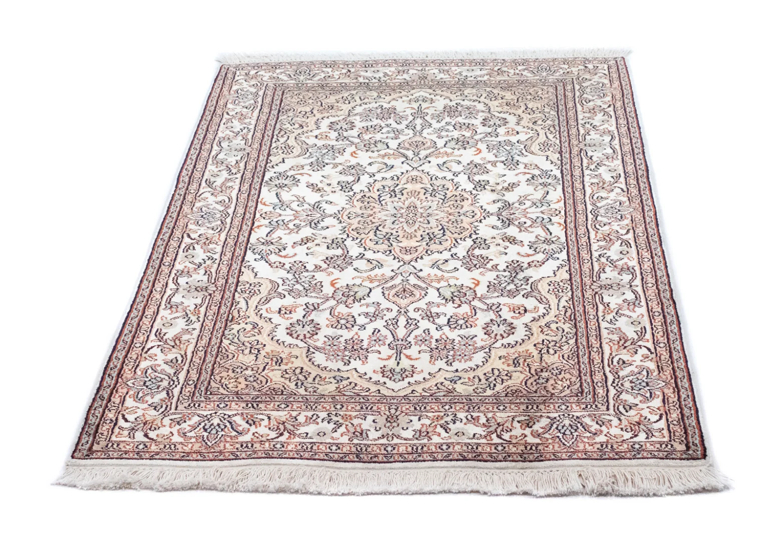 Kaschmir-Seide Perserteppich 125 x 80 cm – Hochwertige Knotendichte mit floralen Motiven – handgeknüpft