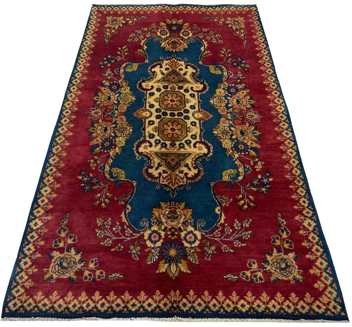 Kashmar Perserteppich 196 x 112 cm - Zirkhaki-Muster, 200.000 - 300.000 Knoten/m², hochwertiger Flor, stilisierte Blumen, handgeknüpft