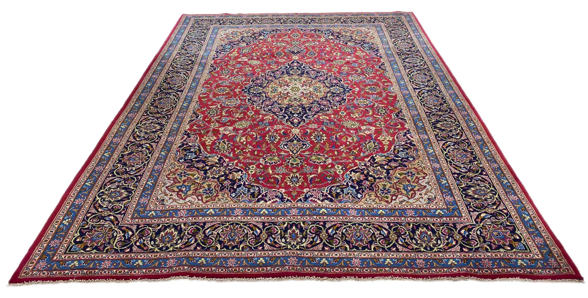 Kashmar Perserteppich 344 x 244 cm, Knotenzahl: 200.000 - 300.000 Knoten/m², Zirkhaki-Muster mit stilisierten Blumen, gehobene Qualität, handgeknüpft, Perserteppich