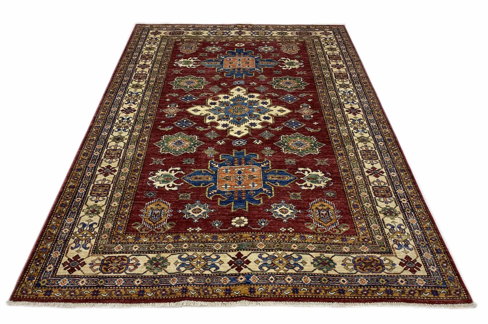 Kazak Teppich 267 x 185 cm – Geometrisches Design, handgeknüpft, Perserteppich