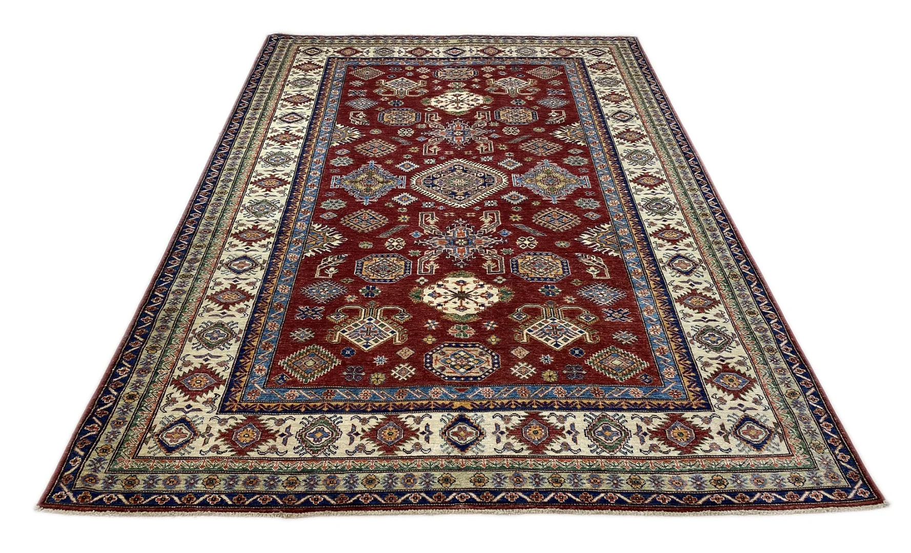 Kazak Perserteppich 297 x 209 cm – Geometrisches Design, kurzer Flor, handgeknüpft