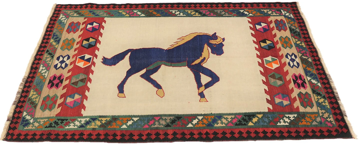 Kelim 208 x 137 cm – Handgewebter Teppich mit beidseitigem Muster – Traditionelles Design aus Fars – Handgeknüpft, Orientteppich