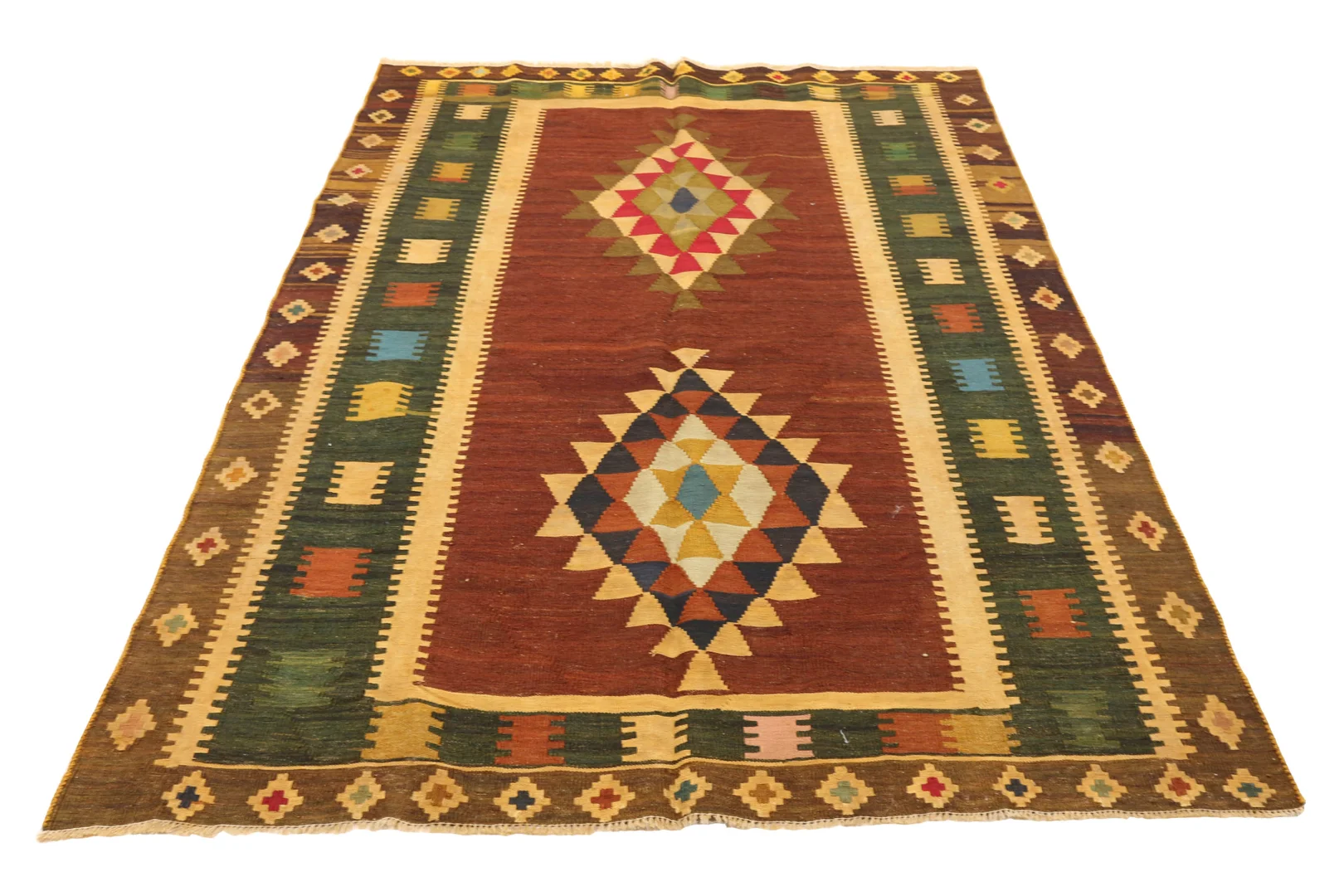Kelim 215 x 144 cm – Handgewebt mit identischem Muster auf Vorder- und Rückseite – Orientteppich