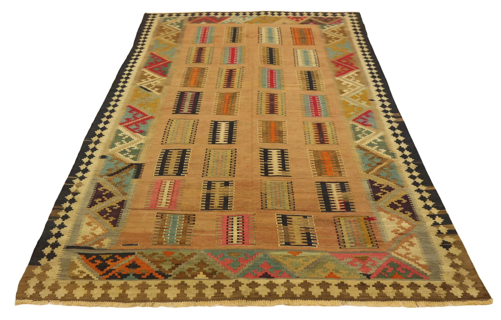 Kelim 255 x 148 cm – Gewebt ohne Flor, mit symmetrischen Mustern auf Vorder- und Rückseite – Handgeknüpft – Orientteppich