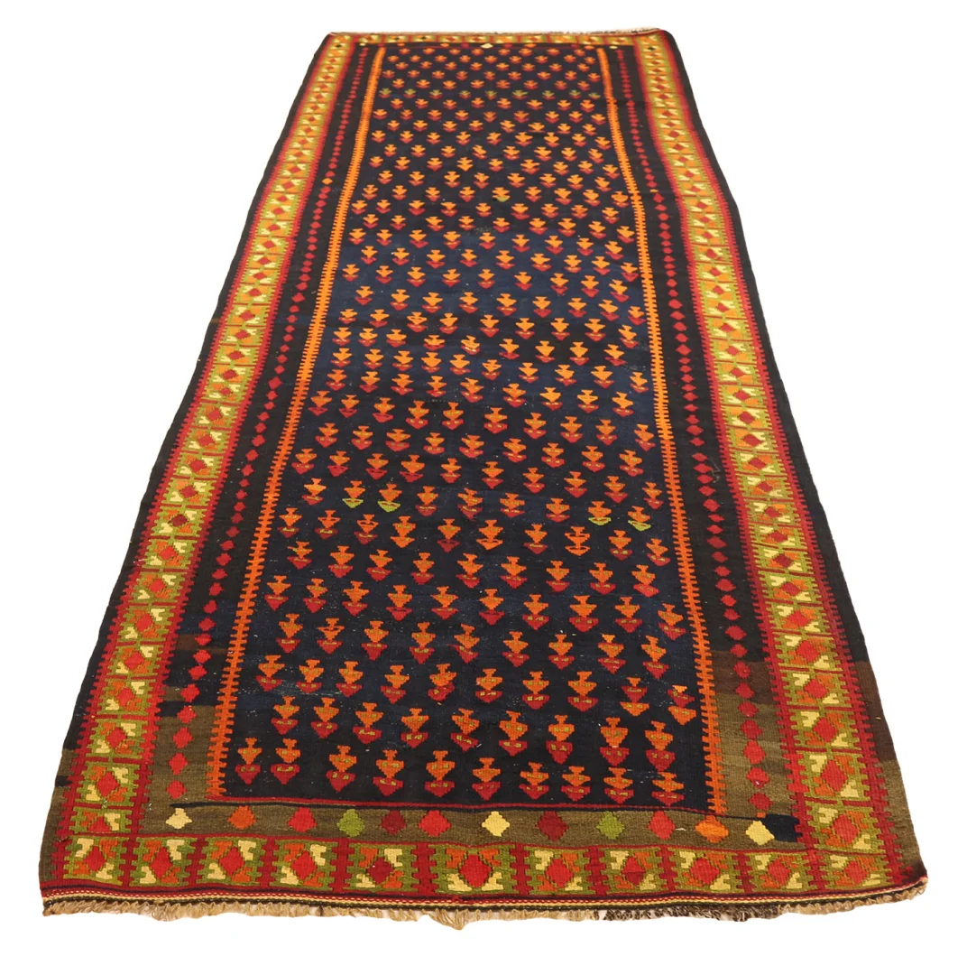 Hochwertiger Kelim 362 x 121 cm – Handgewebter Teppich ohne Flor mit beidseitig identischen Mustern – Handgeknüpft, Orientteppich Läufer