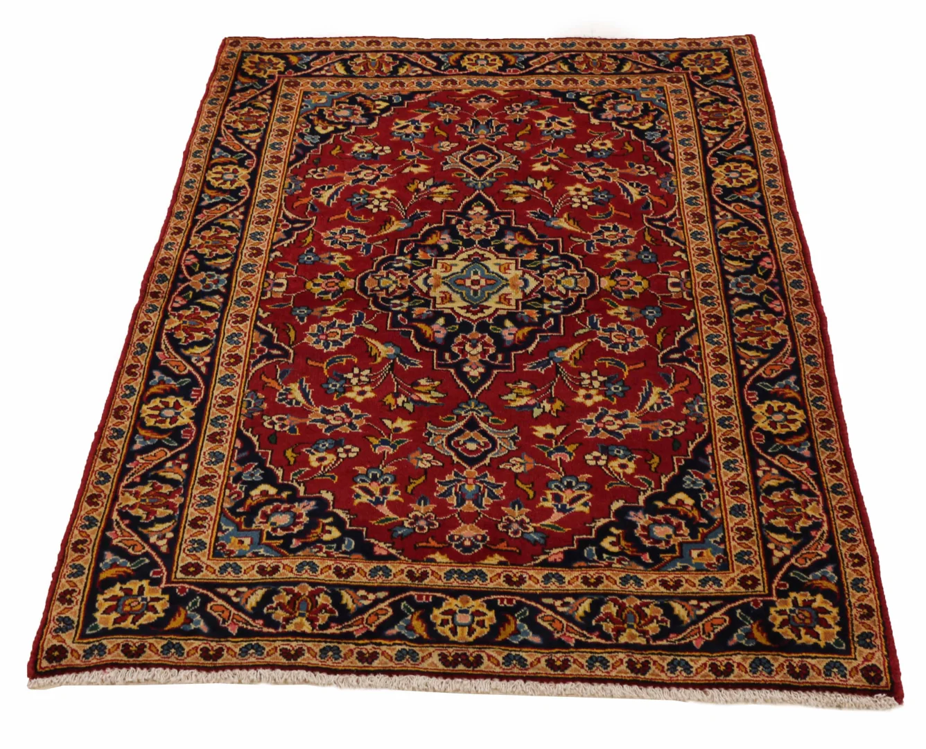 Keshan Perserteppich 144 x 100 cm, Knotendichte 100.000 - 300.000, aus hochwertiger Schafwolle, handgeknüpft, Perserteppich