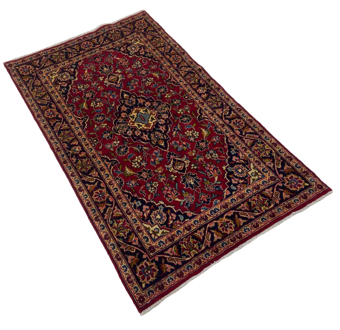 Keshan Teppich 159 x 96 cm, Knotendichte 150.000 - 300.000, hochwertige Schafwolle, strapazierfähig, handgeknüpft, Perserteppich