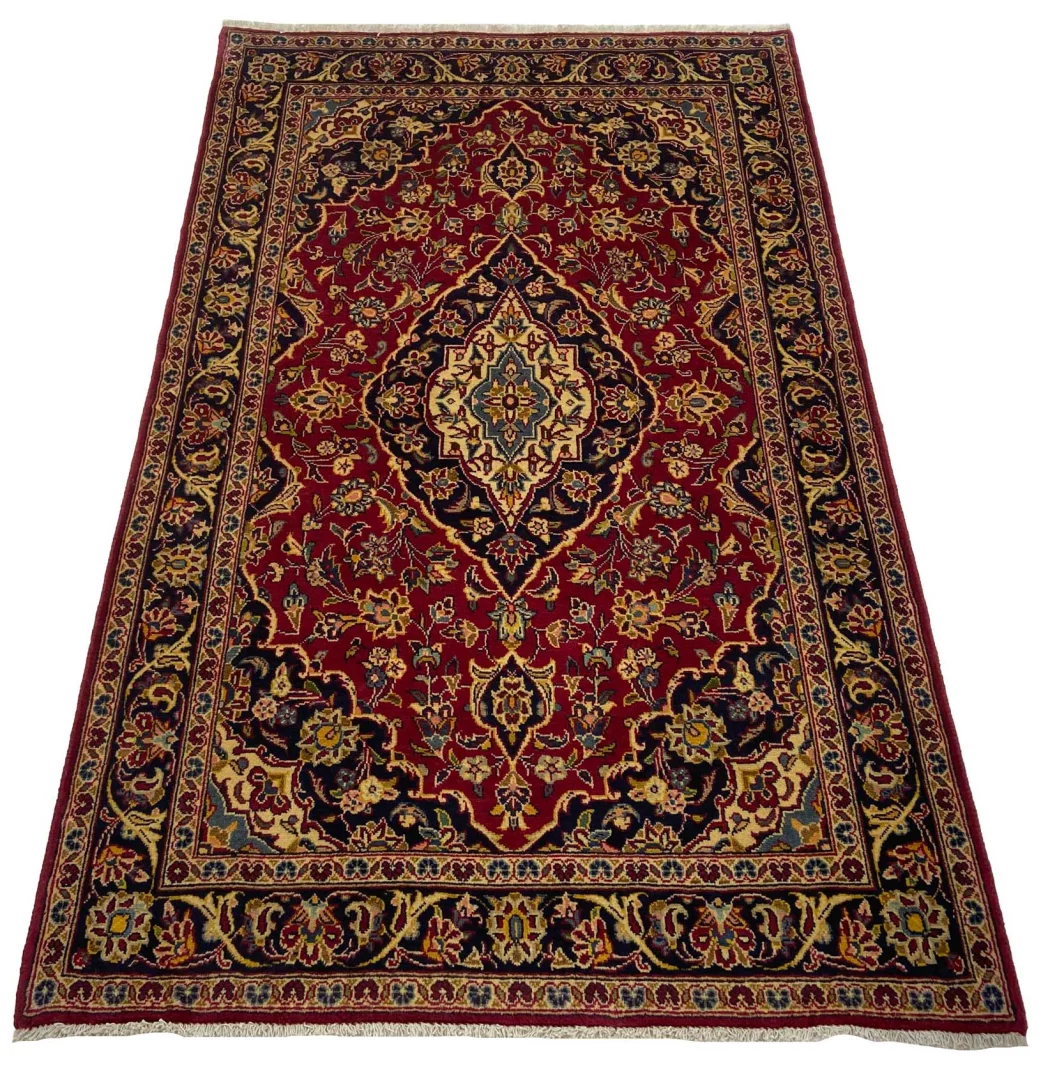 Keshan Teppich 172 x 106 cm, Knotendichte 150.000 - 300.000 Knoten/m², strapazierfähig, hochwertige Schafwolle, handgeknüpft, Perserteppich