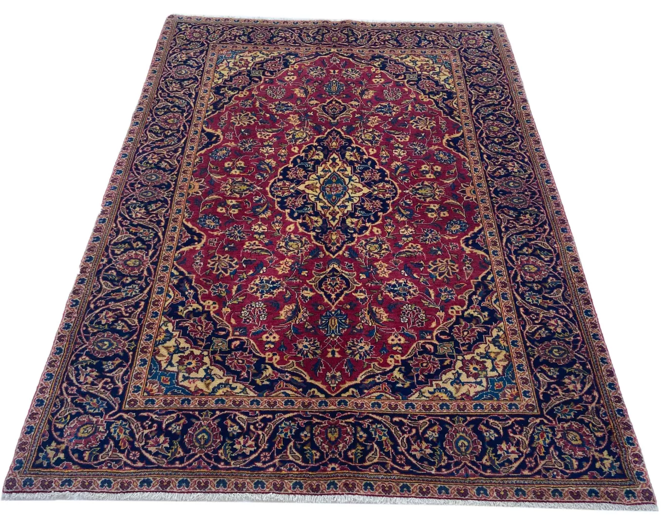Keshan Teppich 209 x 145 cm – 150.000 - 300.000 Knoten/m², strapazierfähig, hochwertige Wolle, handgeknüpft, Perserteppich