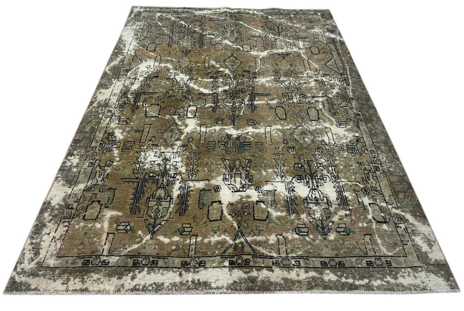 Vintage Perserteppich 265 x 183 cm - Handgeknüpft, Aufwendig Aufgearbeitet, Modernes Design - Vintage Qualität
