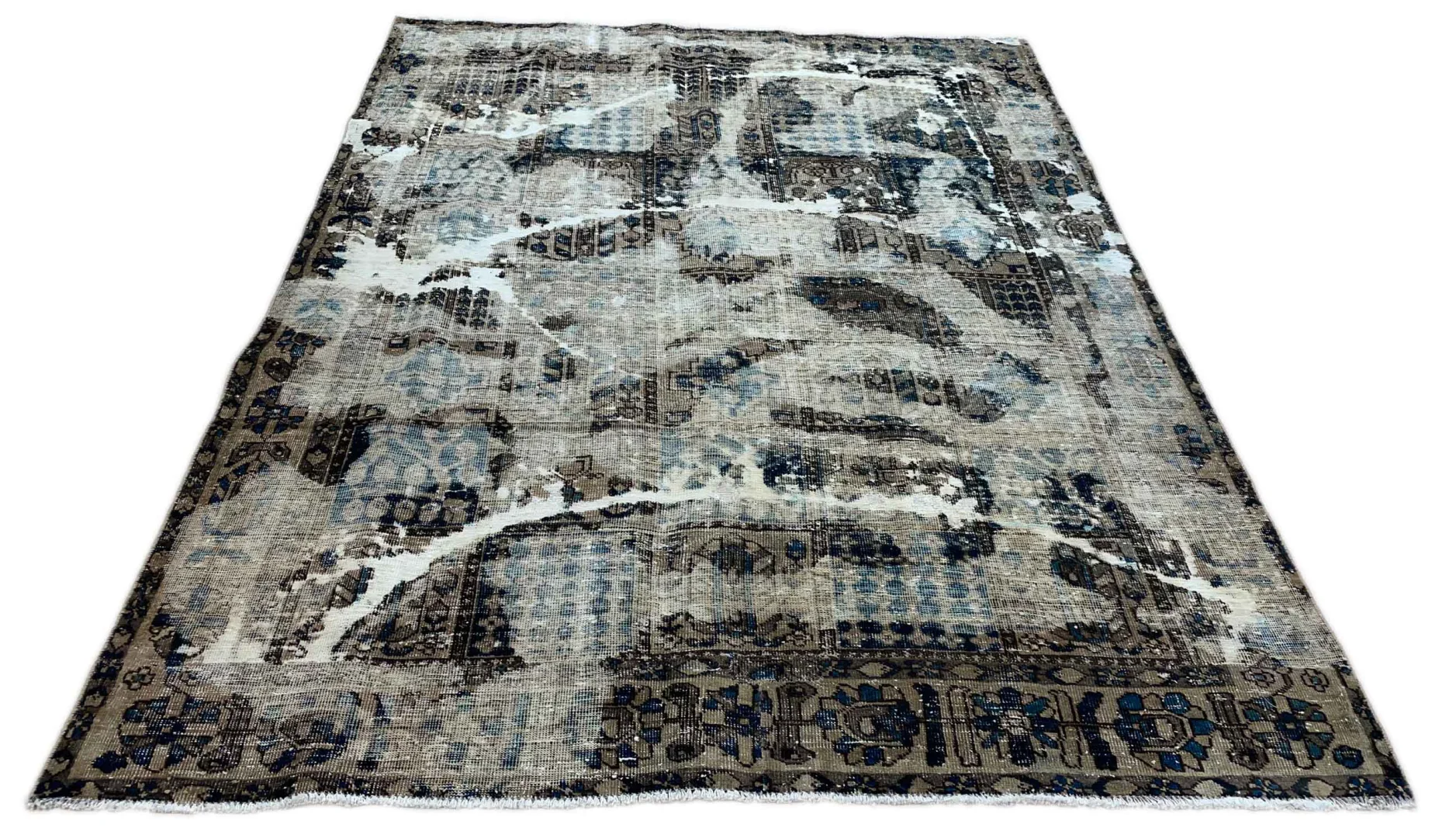 Vintage Perserteppich 274 x 205 cm – Handgeknüpft, Aufwendig Aufgearbeitet, Modernes Design