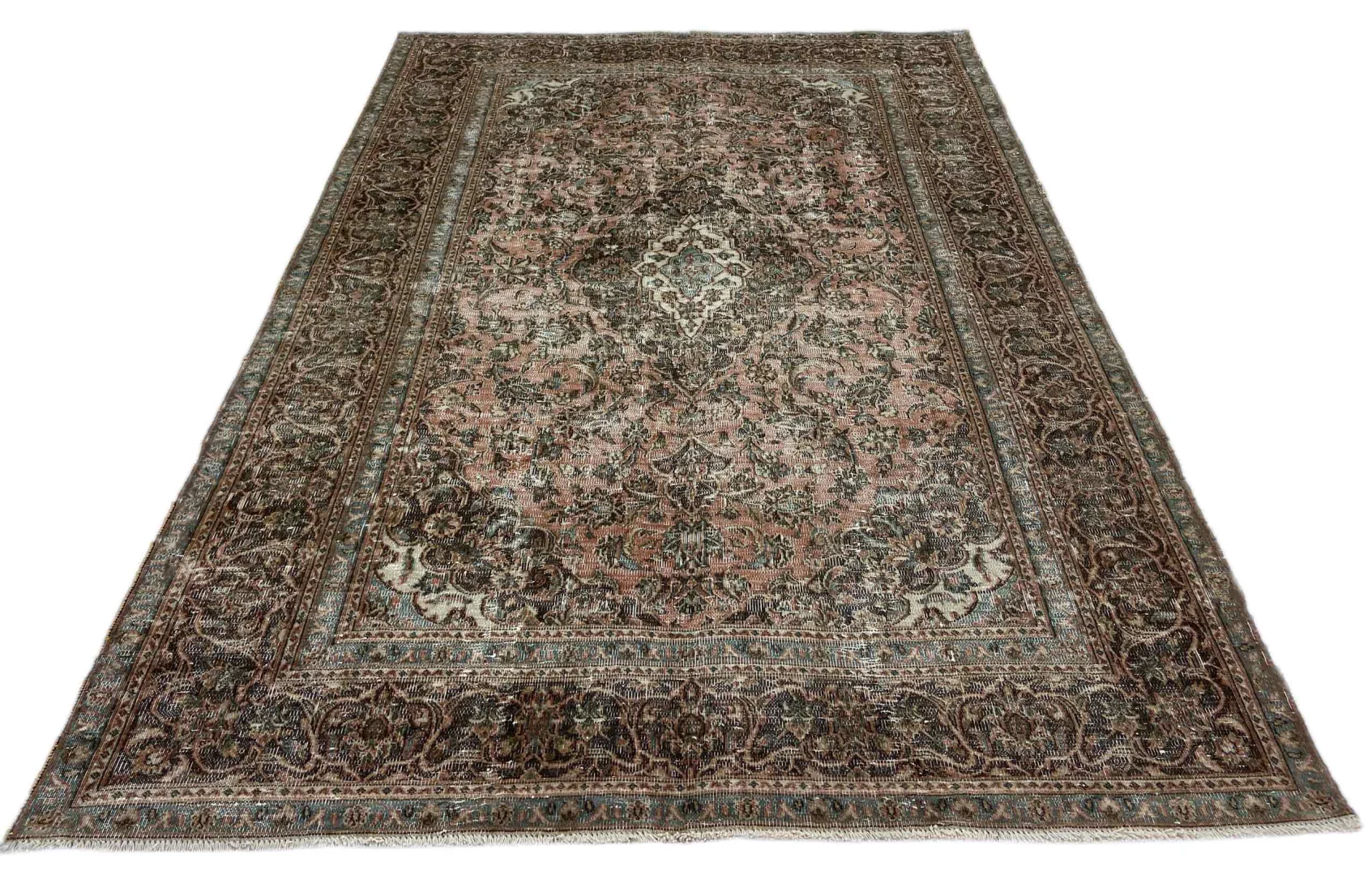 Vintage Perserteppich 280 x 191 cm - Handgeknüpft, Aufwendig Aufgearbeitet, Modernes Design