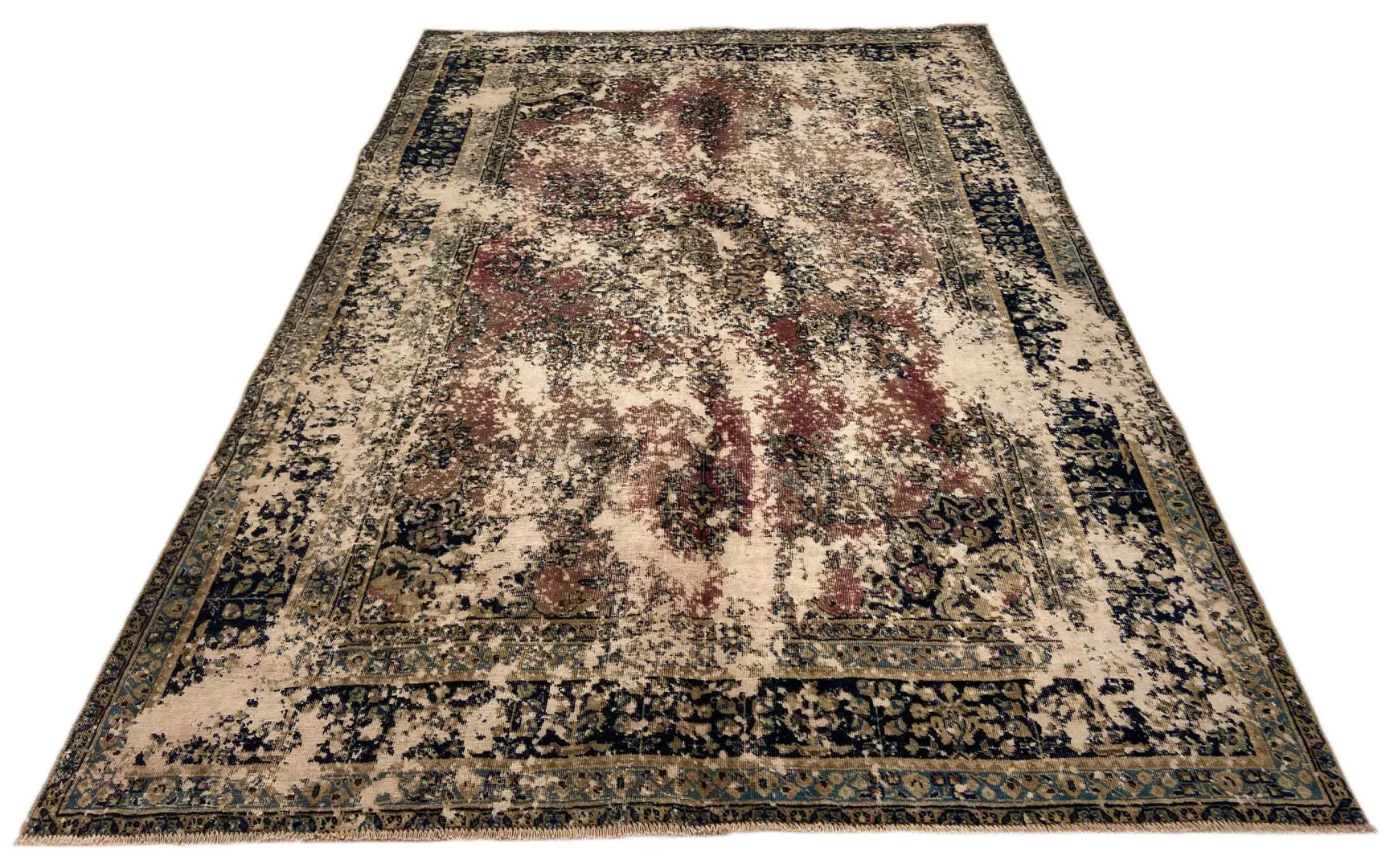 Vintage Perserteppich 280 x 191 cm - Handgeknüpft, Aufwendig Aufgearbeitet, Moderner Touch, Flor Gekürzt und Gefärbt
