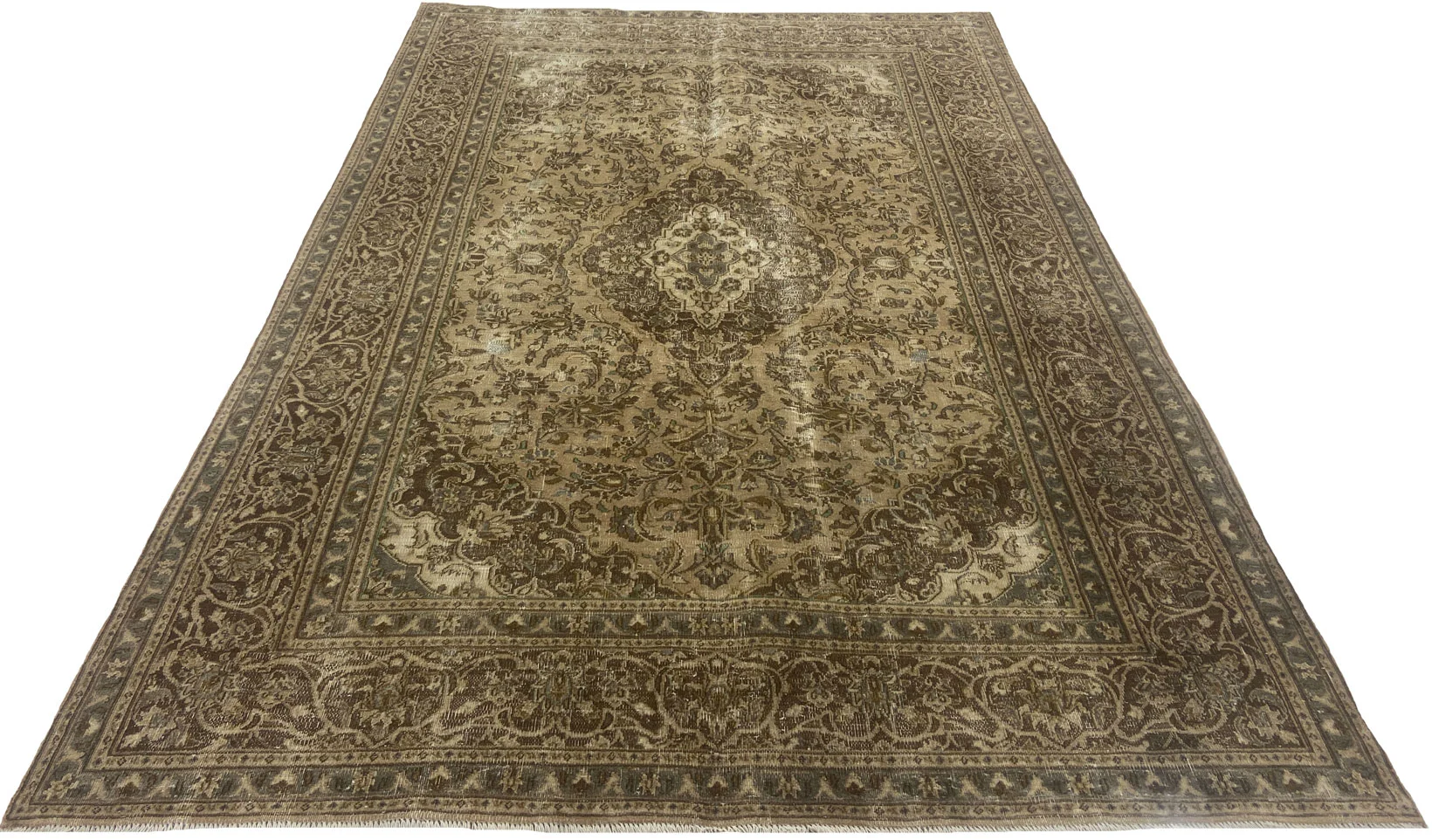 Vintage Perserteppich 284 x 194 cm – Handgeknüpft, Einzigartiges Design durch Färben und Kürzen des Flors, Moderner Touch
