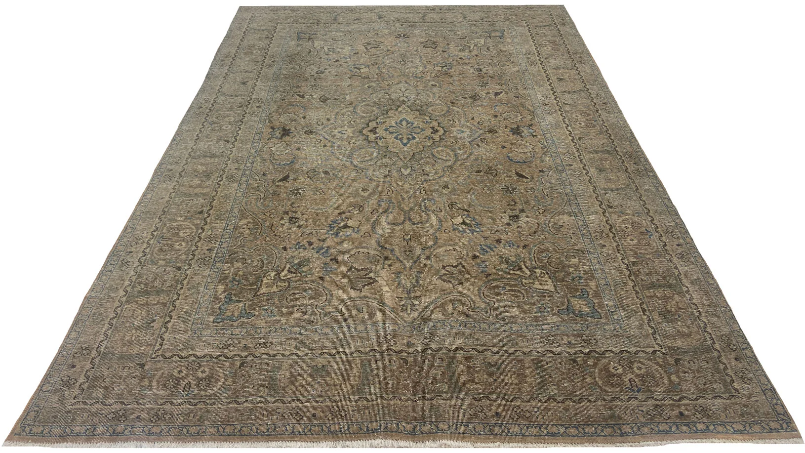 Vintage Perserteppich 284 x 199 cm – Handgeknüpft, Aufwendig Aufgearbeitet, Modernes Design, Einzigartige Farben – handgeknüpft, Perserteppich