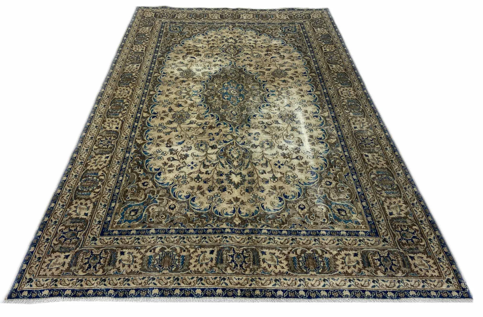 Vintage Perserteppich 285 x 188 cm – Handgeknüpft, Aufwendig Aufgearbeitet, Modernes Design