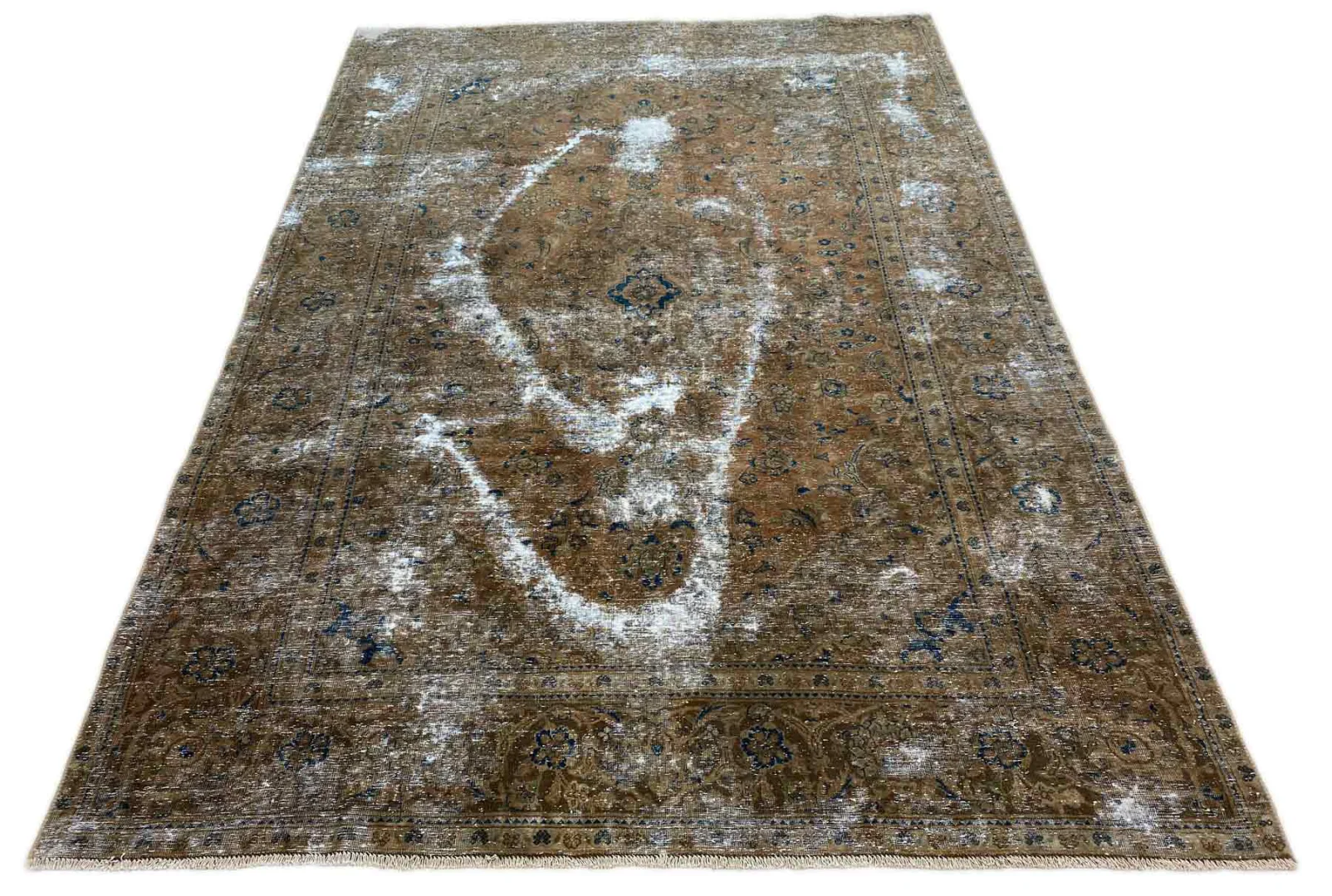 Vintage Perserteppich 285 x 190 cm – Handgeknüpft, Aufwendig Handbearbeitet, Modernes Design, Flor gekürzt und gefärbt
