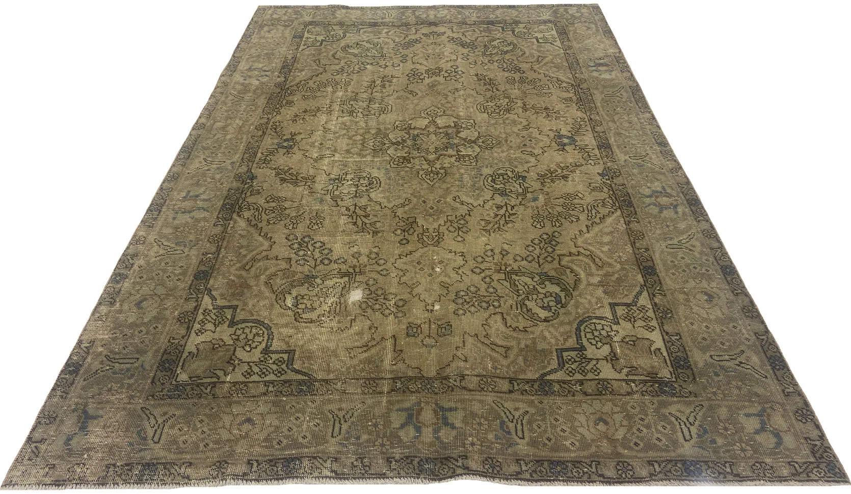 Vintage Perserteppich 285 x 196 cm – Handgeknüpft, Einzigartiges Design durch Färbung und Kürzung des Flors