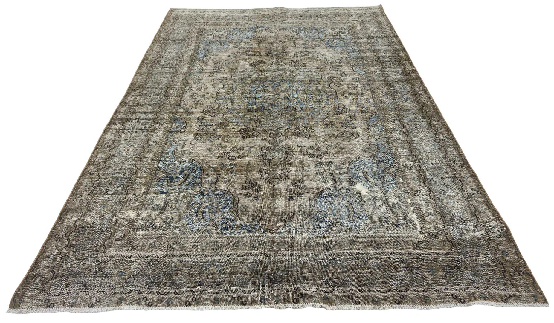Vintage Perserteppich 286 x 196 cm – Handgeknüpft, Aufwendig Aufgearbeitet, Modernes Design – handgeknüpft, Perserteppich