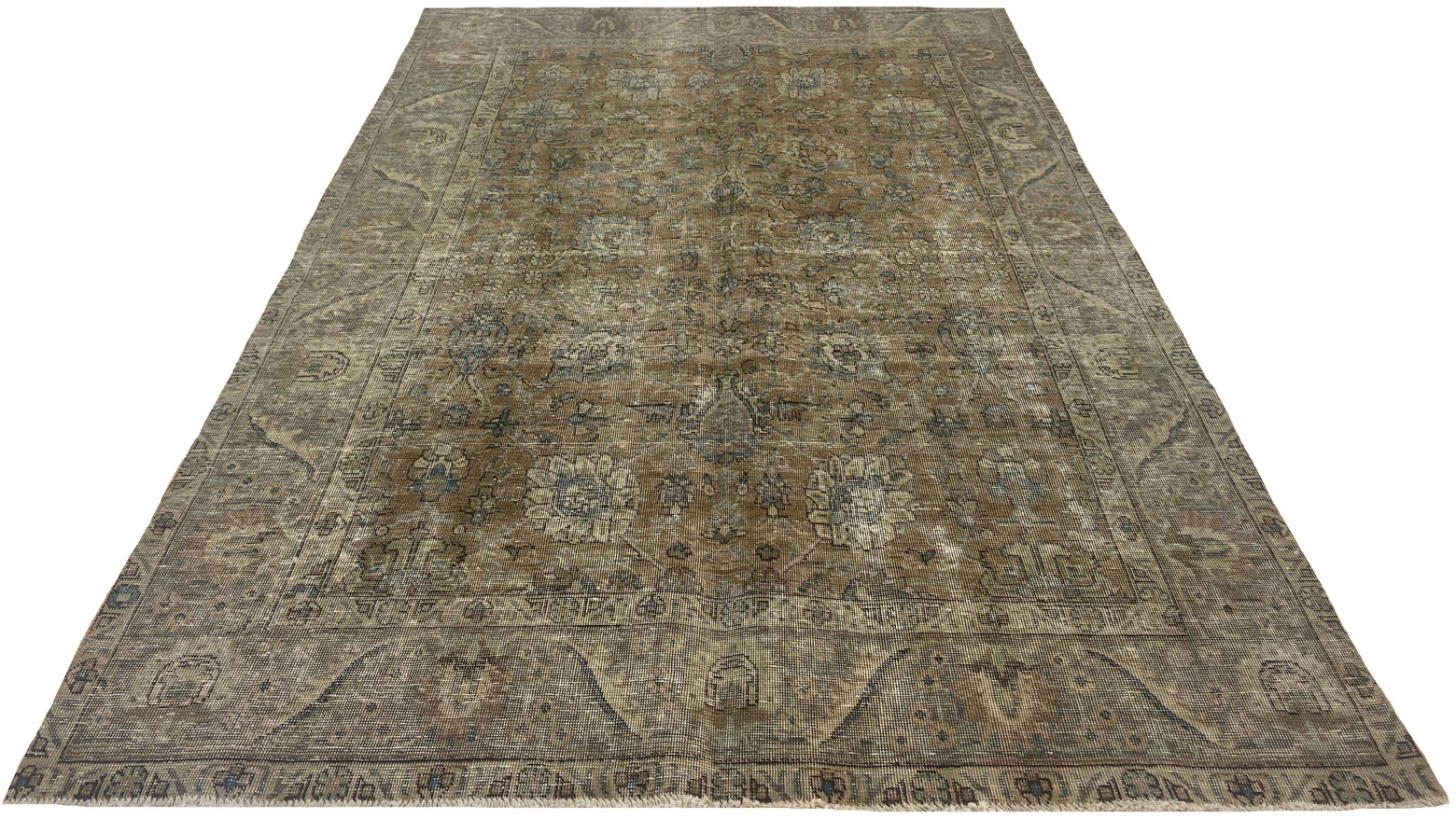 Vintage Perserteppich 290 x 199 cm – Handgeknüpft, Aufwendig Aufgearbeitet, Modernes Design, Einzigartige Farbgebung