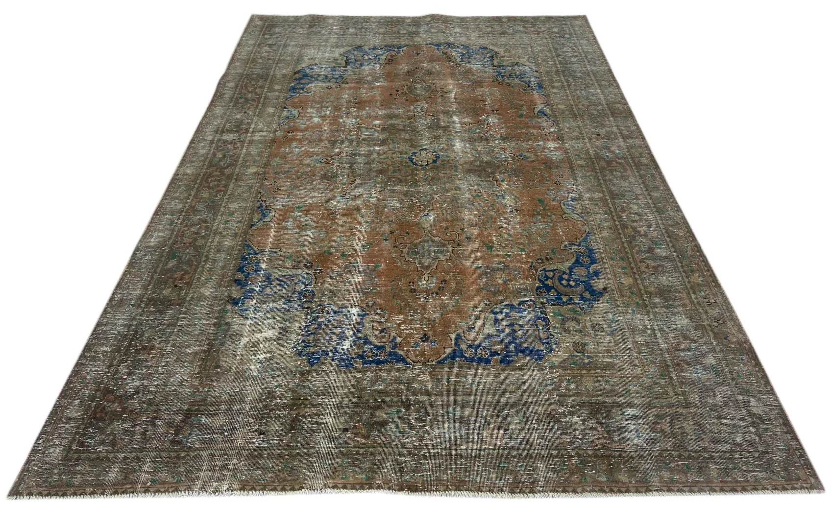 Vintage Perserteppich 293 x 195 cm – Handgeknüpft, Aufwendig Aufgearbeitet, Modernes Design – Handgeknüpft, Perserteppich