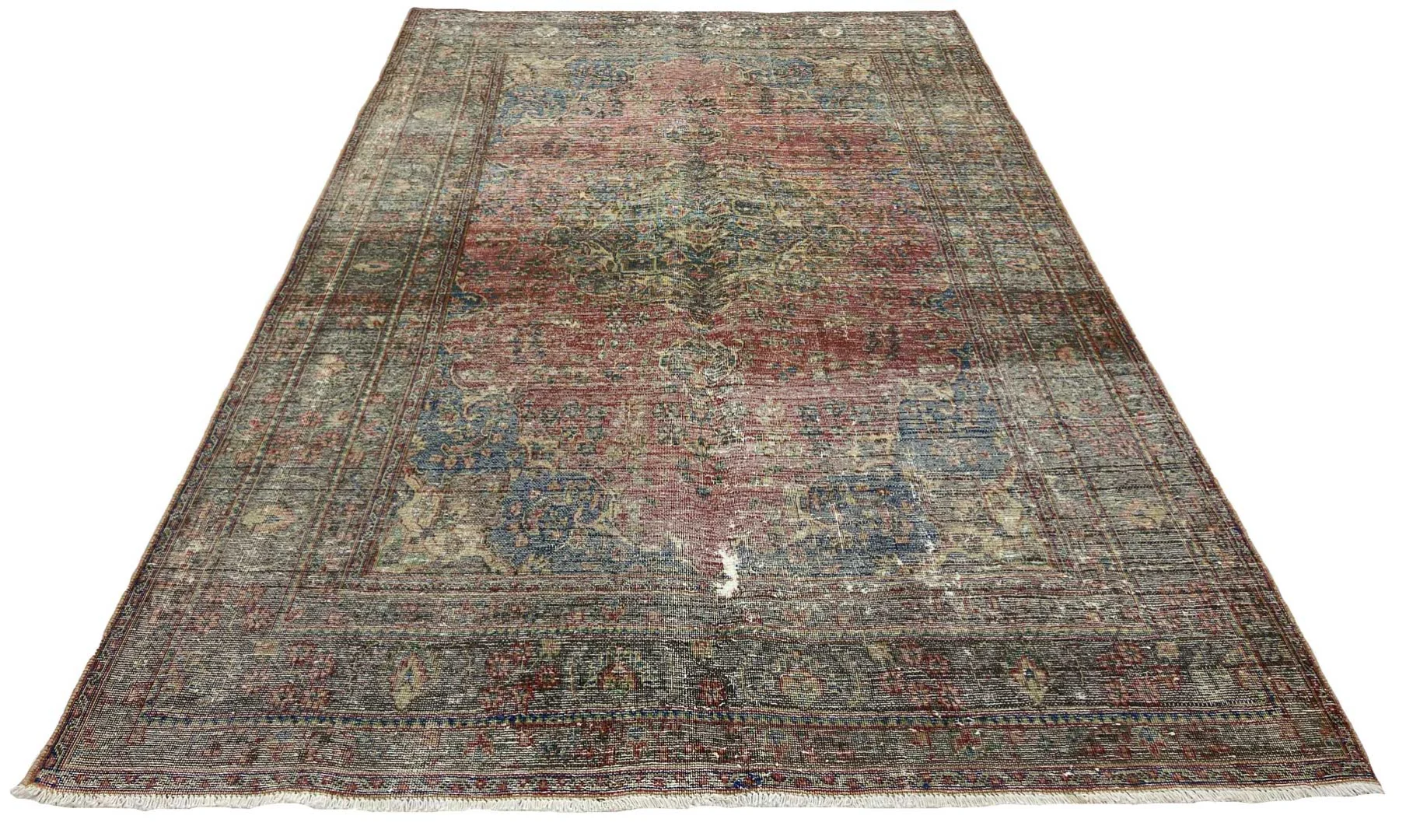 Vintage Perserteppich 293 x 198 cm – Handgeknüpft, Farbenfrohes Design mit ursprünglichen Ornamenten, Modernes Orientteppich-Design
