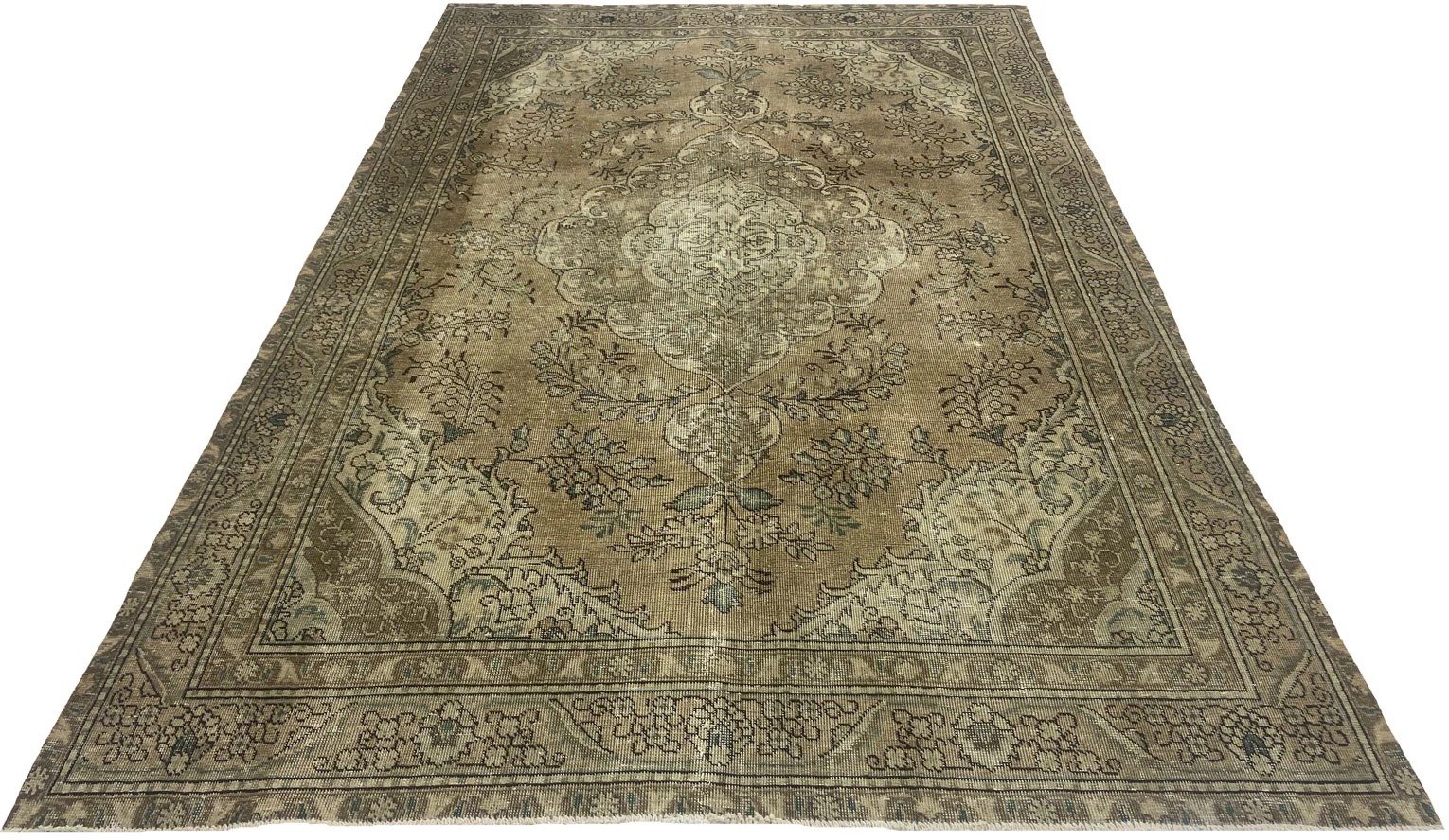 Vintage Perserteppich 300 x 201 cm – Handgeknüpft, mit einzigartigem Design und erhaltenen Ornamenten – Vintage Stil