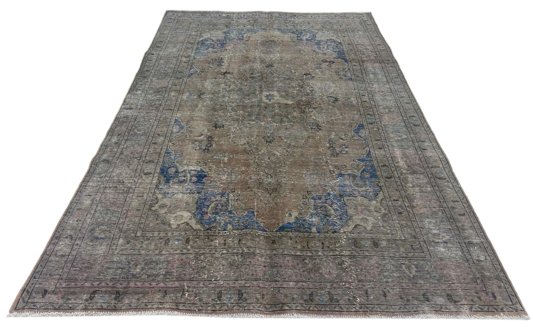 Vintage Perserteppich 300 x 195 cm - Handgeknüpft, Aufwendig Aufgearbeitet, Modernes Design, Kürzerer Flor - Handgeknüpft, Perserteppich
