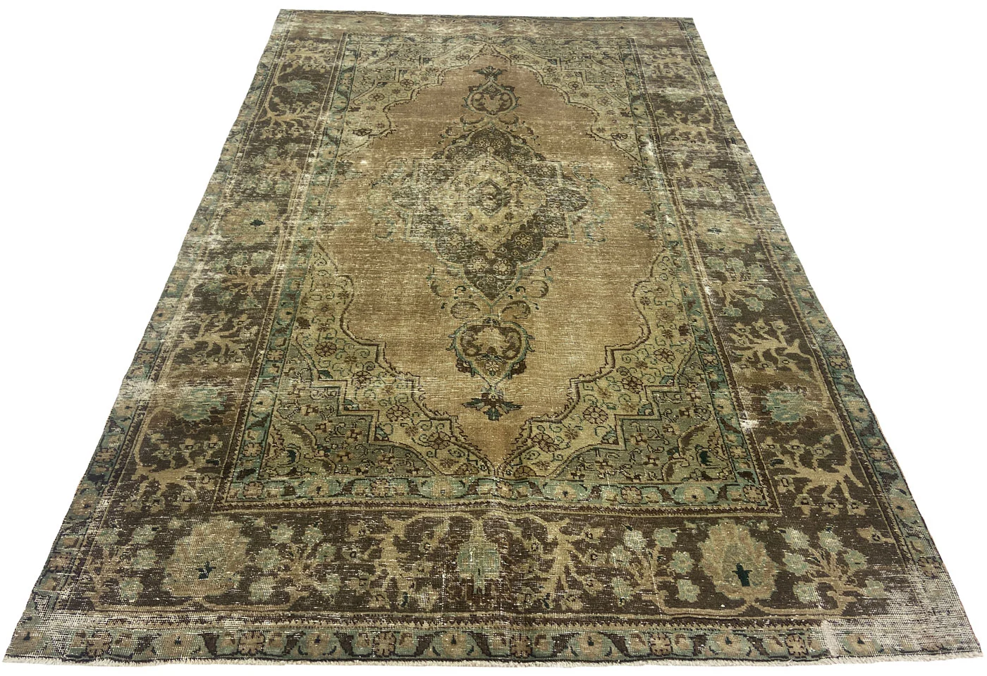 Vintage Perserteppich 305 x 195 cm - Handgeknüpft, Einzigartiges Design durch Färbung und Kürzung des Flors