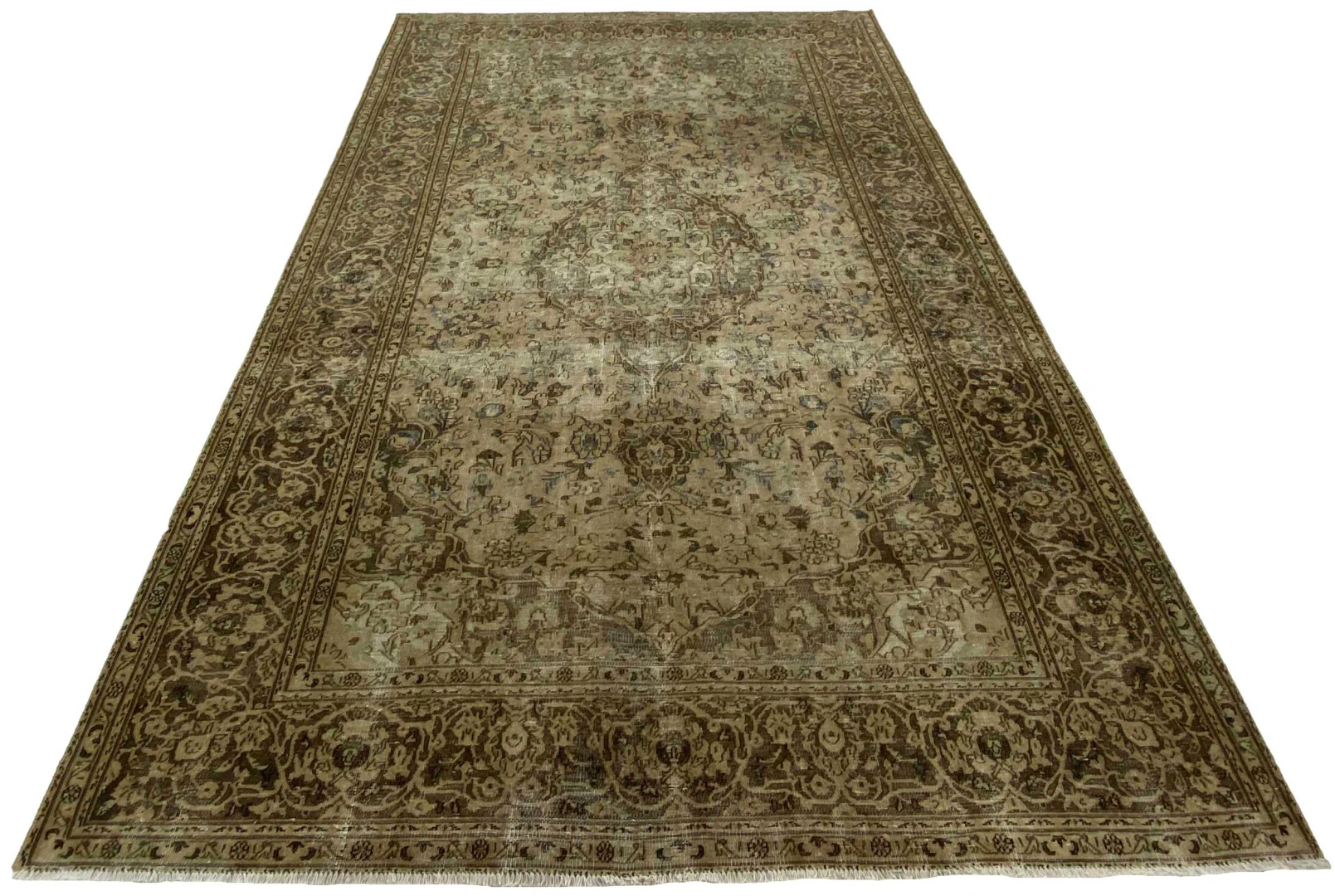 Vintage Perserteppich 318 x 195 cm – Handgeknüpft, Aufwendig Aufgearbeitet, Modernes Design, Einzigartige Farben und Ornamente