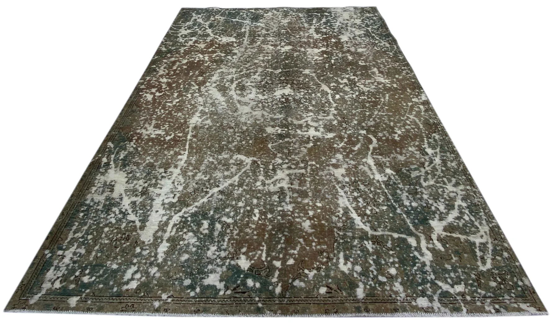 Vintage Perserteppich 330 x 219 cm – Handgeknüpft, Aufwendig Aufgearbeitet, Modernes Design, Farbige Ornamente