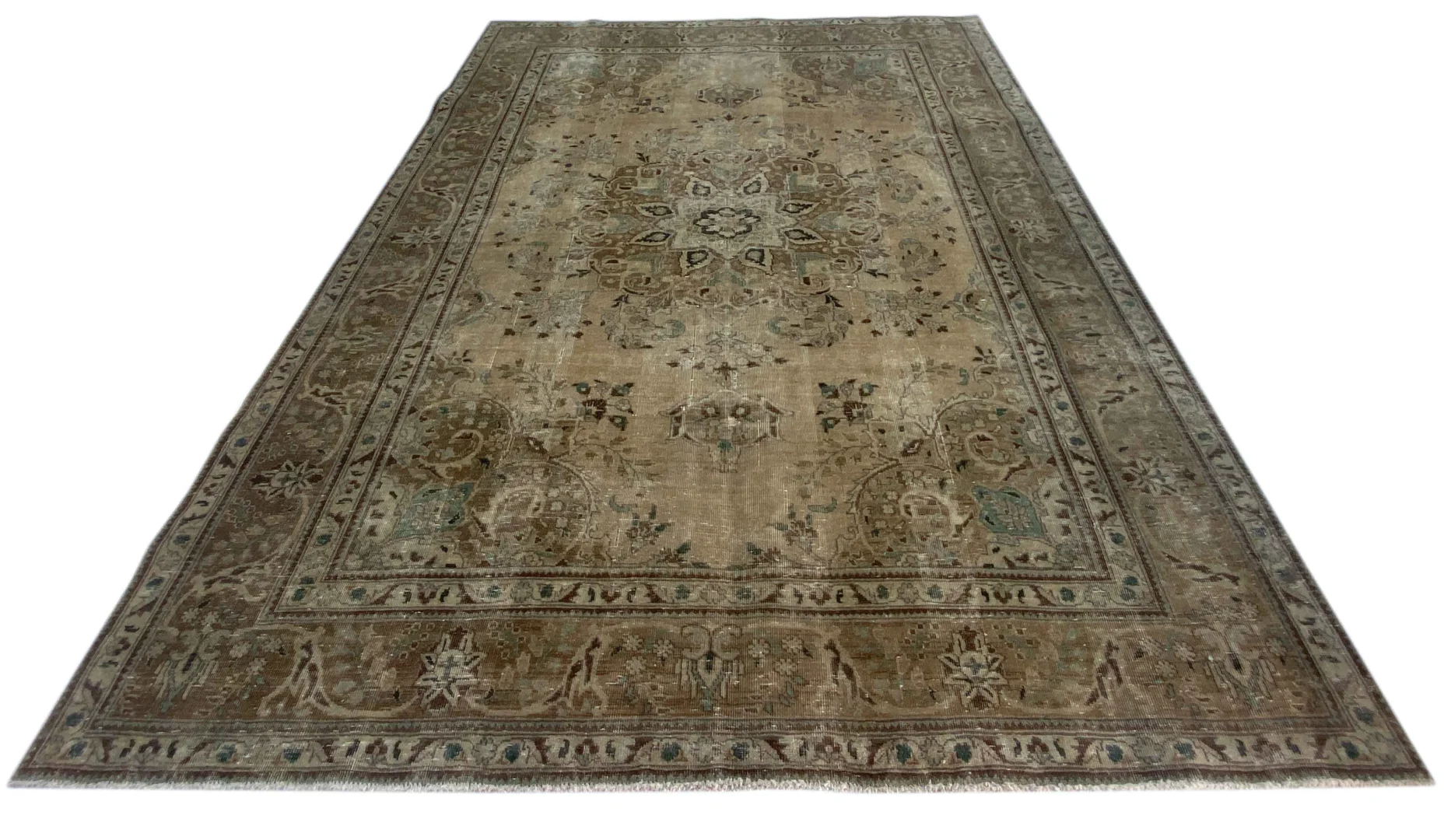 Vintage Perserteppich 333 x 240 cm - Handgeknüpft, Aufwendig Aufgearbeitet mit Modernem Touch - Einzigartiges Design durch Färbung und Kürzung des Flors
