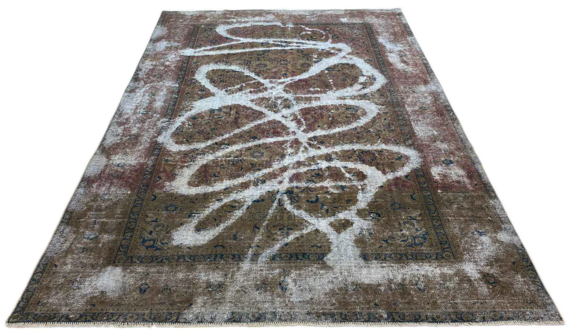 Vintage Perserteppich 350 x 240 cm – Handgeknüpft, Aufwendig Aufgearbeitet, Modernes Design – Vintage Teppich