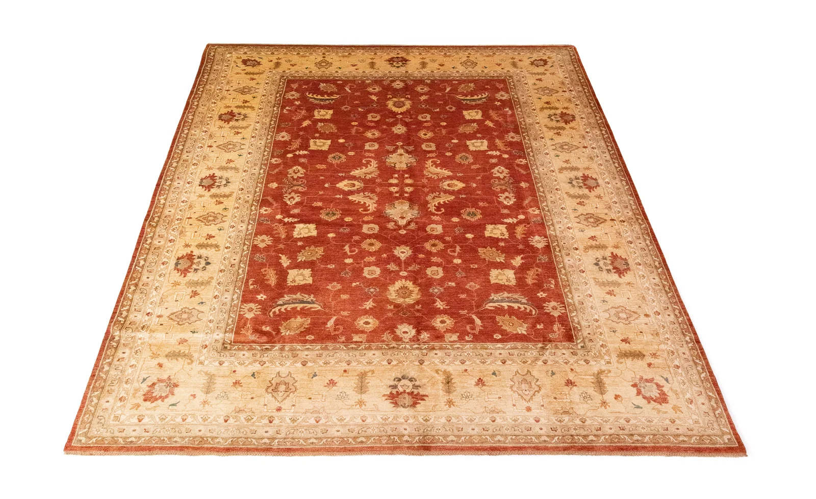 Ziegler Perserteppich 398 x 307 cm – ca. 200.000 Knoten/m², mit ausgeblichenem Effekt durch Steinwäsche, handgeknüpft