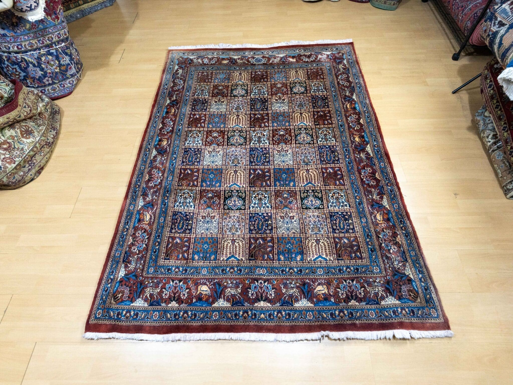 W1(#405) 205×152cm UNIKAT Handgeknüpfter ORIGINAL Moud Perserteppich 360000/Qm Felder Kheshti Motiv