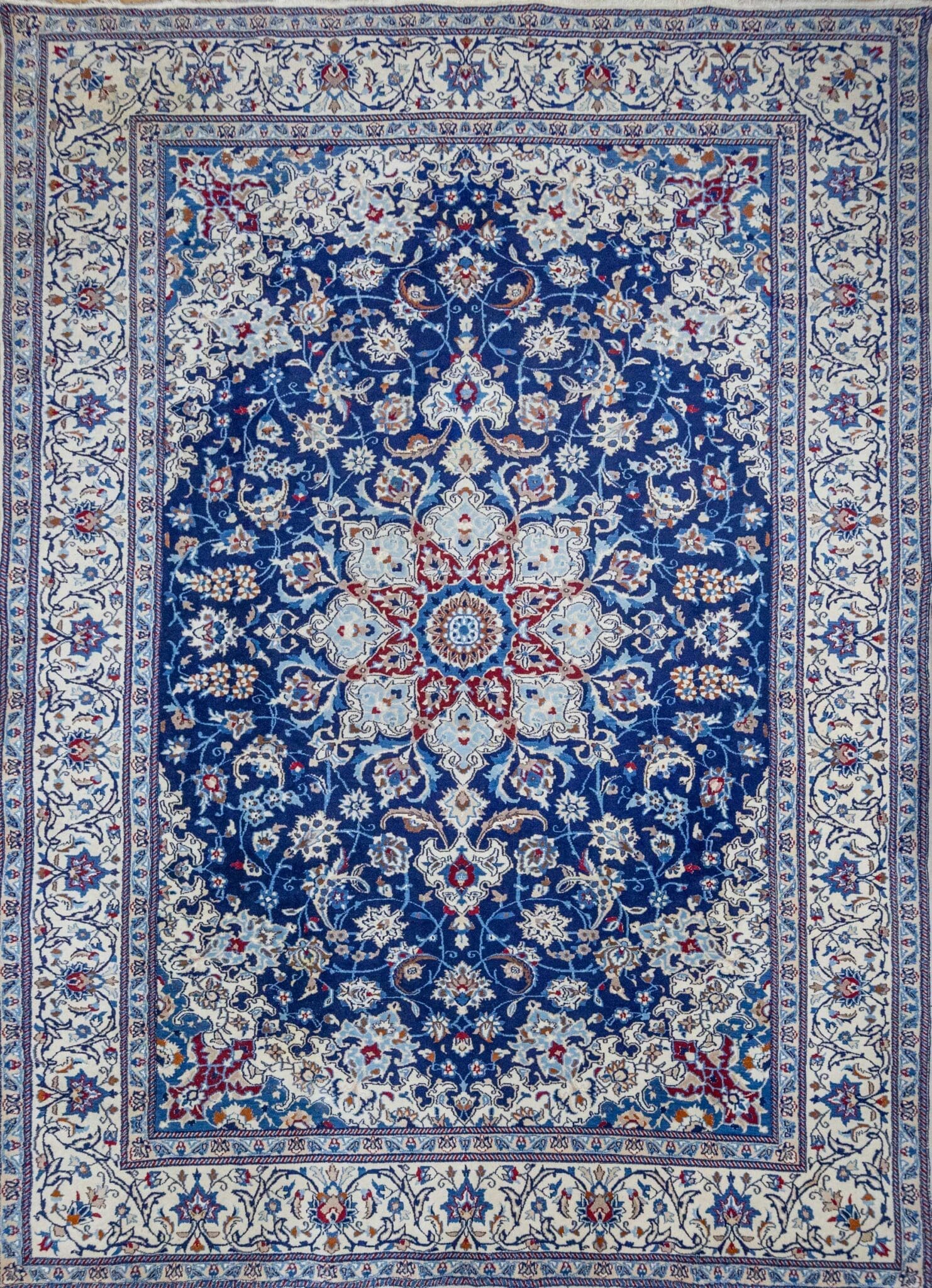 354x243cm Handgeknüpfter Nain 12La Perserteppich | Lachak-Toranj Medaillon mit Seide W2(#387)