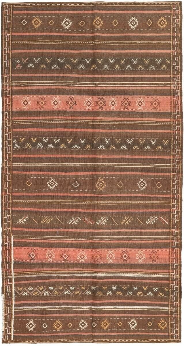 Orientteppich 261x137 cm, handgewebt aus Wolle, klassischer Kelim, handgewebt