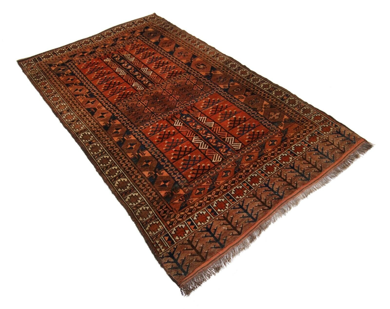 Original Afghan Alt Teppich 204x155 cm Braun, handgeknüpft, Perserteppich